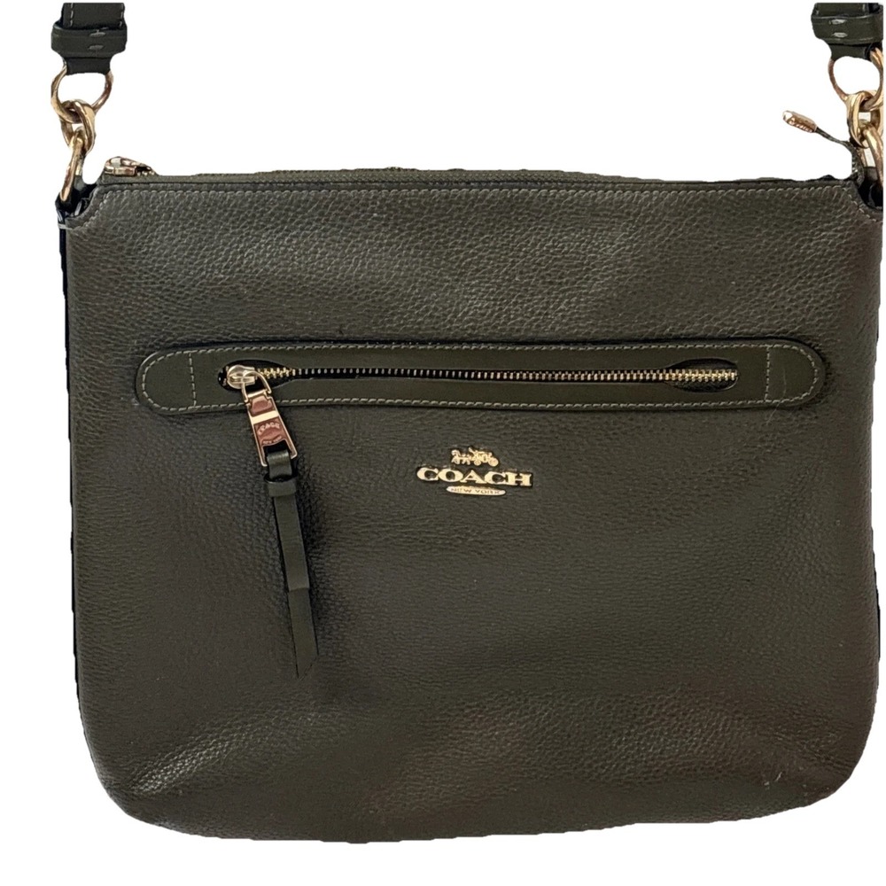 COACH Mae File Pebble Leather Crossbody Bag in Army Green Rare Color.